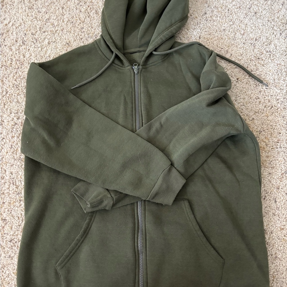 Olive Green Zip-Up Hoodie